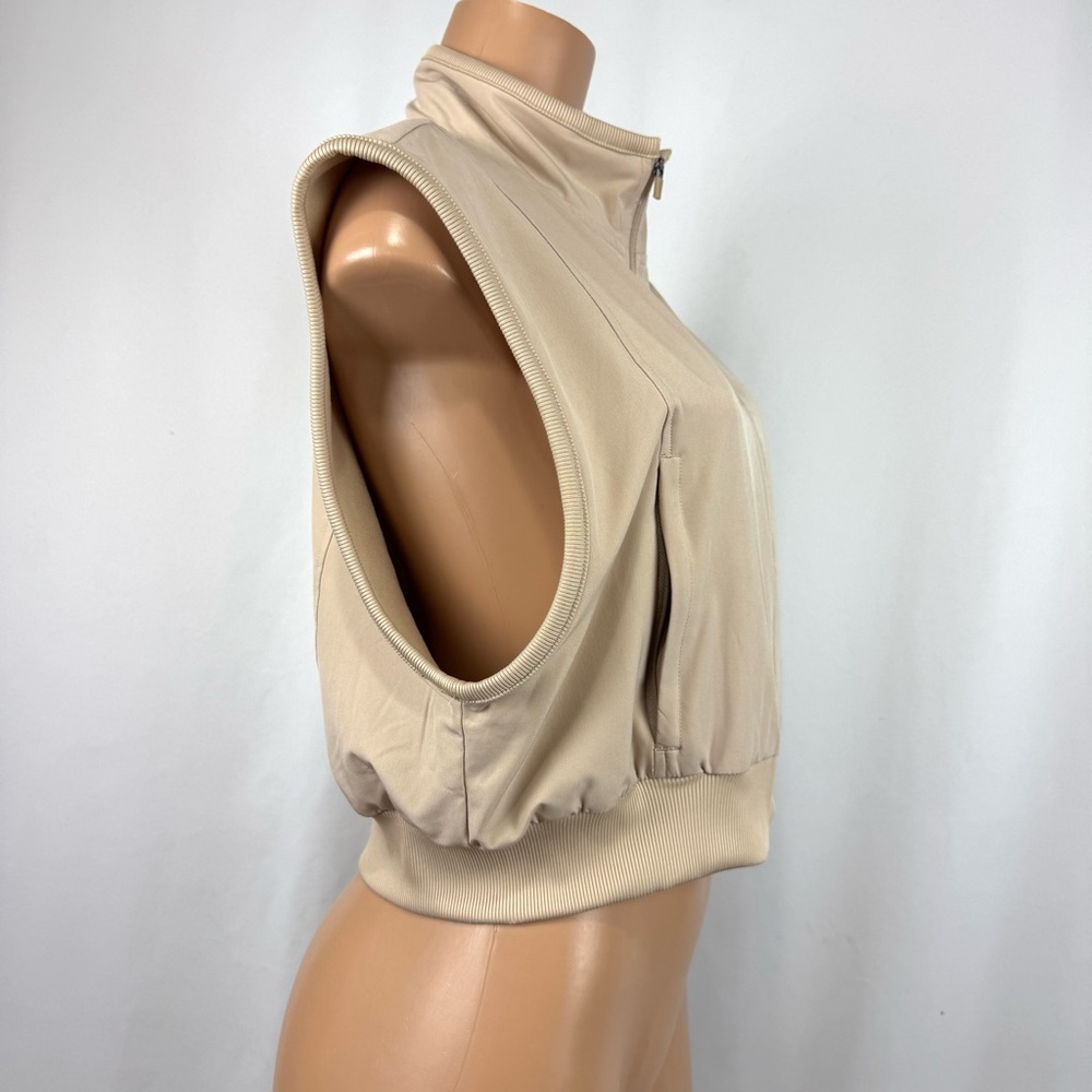 FAITH CONNEXION Women’s Sz L Beige Cropped Boxy Full Zip Vest Fleece Lined - Picture 5 of 10